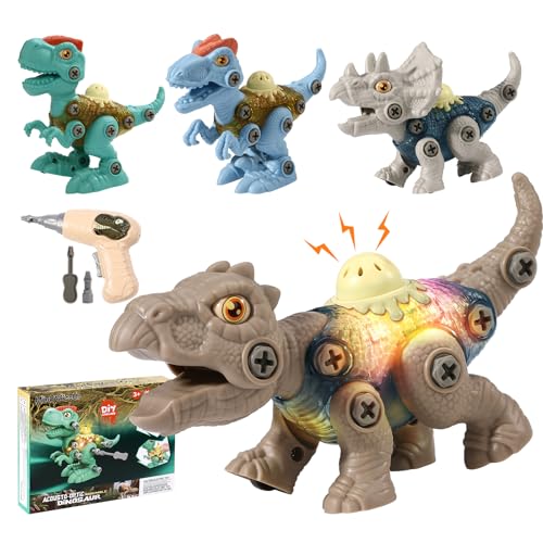 MindWissUp Dinosaurier Montage Spielzeug, 4 Stück Kinder DIY Dinosaurier Spielzeug Set mit Ton und Licht, STEM Puzzle-Montage-Dinosaurierspielzeug Geschenke, für Jahre Jungen Mädchen 3+ von MindWissUp