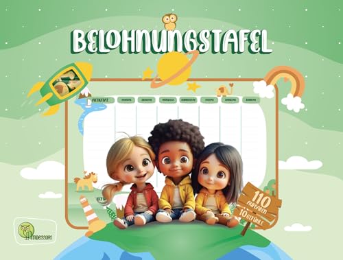 Mindessori® Belohnungstafel für Kinder - Montessori Magnettafel für Emotionen, Verhalten, Verantwortung & Selbstständigkeit - [110+20 Aufgaben - 480 Gefühle & Stern-Magnete], Tasche, 3 Stifte von Mindessori