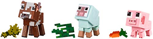 Mattel GFY78 Minecraft Comic-Modus Tierfiguren 3er-Pack mit Futterzubehör und austauschbaren Gesichtsausdrücken, Spielzeug ab 6 Jahren von Minecraft