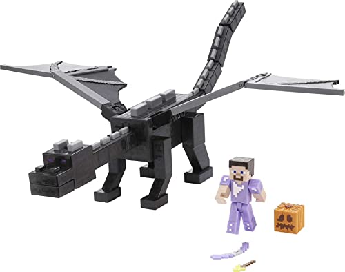 Minecraft GYR76 - Enderdrache, 50 cm groß, und Steve-Figur mit Farbwechseleffekt, Spielzeug ab 6 Jahren von Mattel Minecraft