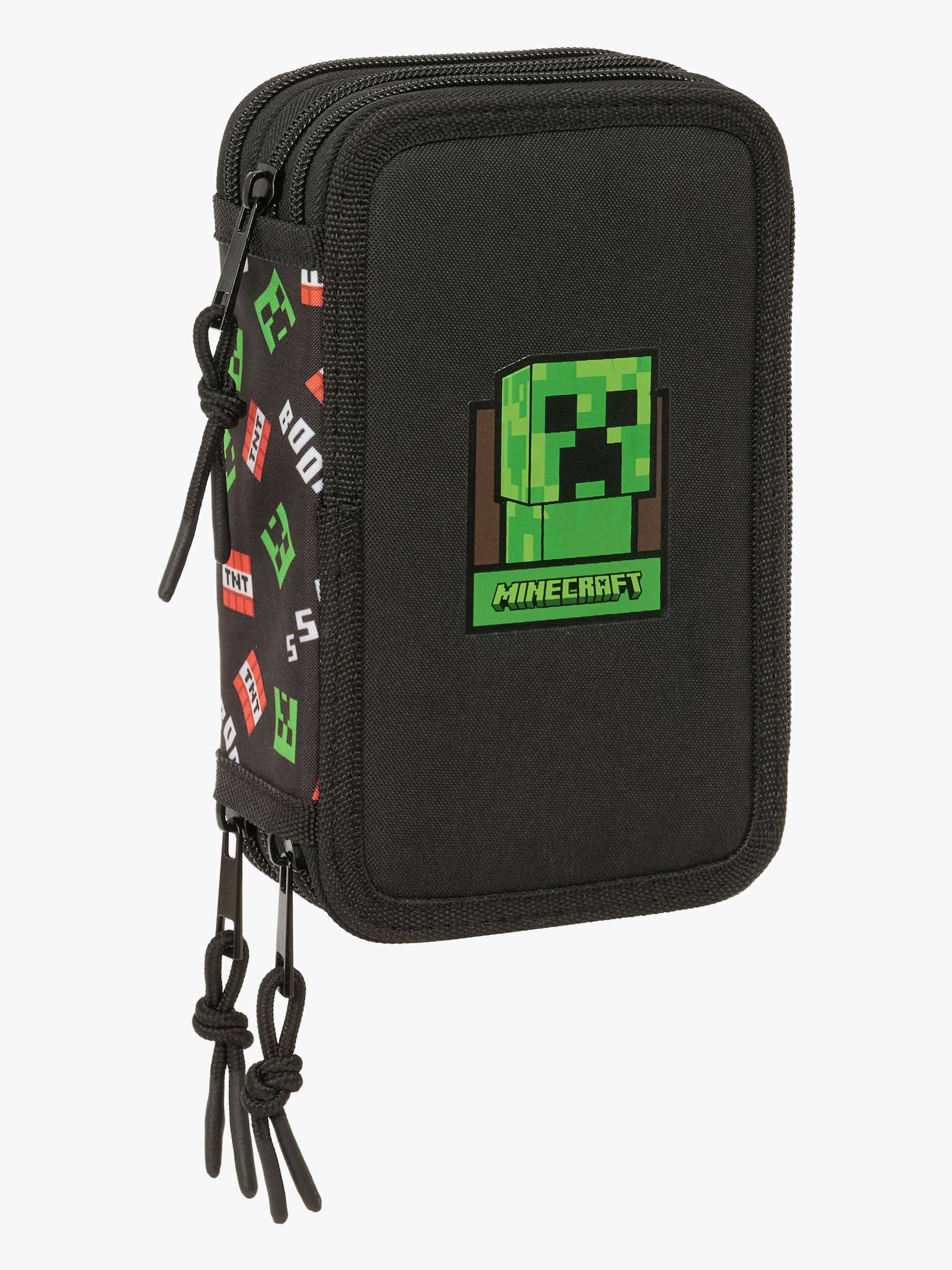 Minecraft Gefülltes Dreifach-Federmäppchen 37 Teile, Schwarz von Minecraft