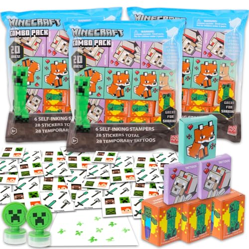 Minecraft Partygeschenk-Set ~ Bündel mit 60 Stück Minecraft Geschenkboxen mit Aufklebern, Tattoos und Stempeln für Kindergeburtstagsparty | Minecraft Klassenzimmer Preisboxen von Minecraft