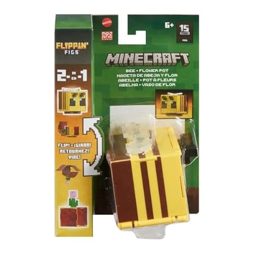 Minecraft Vanilla Actionfigur Flippin, 9,5 cm (3,75 Zoll), Biene + Blumentopf, für Kinder ab 6 Jahren von Minecraft