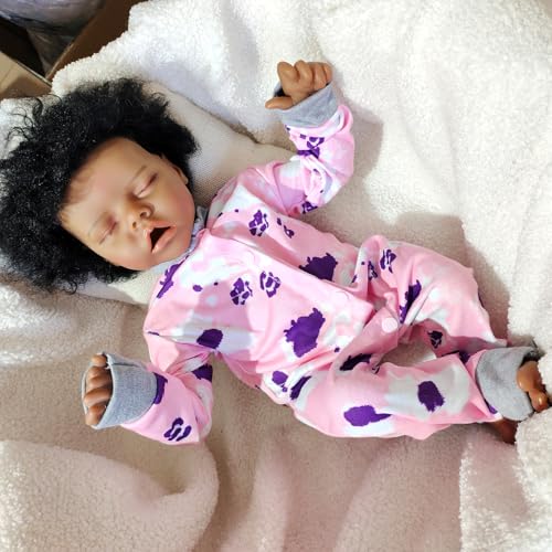 MineeQu 18 Zoll Afroamerikanische Reborn Baby Puppe Lockige Gewurzelte Haare Rosa Onesie Vinyl-Vollkörper Lebensechte Neugeborene MineeQu 18 Zoll Afroamerikanische Reborn Baby Puppe Lockige Gewurzelte Haare Rosa Onesie Vinyl-Vollkörper Lebensechte Neugeborene von MineeQu