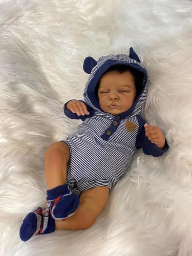 MineeQu 18 Zoll Lebensechte Afroamerikanische Reborn Baby Puppe Handgewurzelte Haare Weicher Stoffkörper Striped-Outfit Schlafendes Mädchen MineeQu 18 Zoll Lebensechte Afroamerikanische Reborn Baby Puppe Handgewurzelte Haare Weicher Stoffkörper Striped-Outfit Schlafendes Mädchen von MineeQu