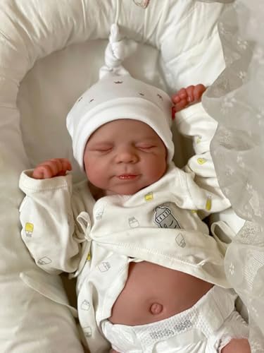 MineeQu 18 Zoll Realistische Baby Puppe Lebensechte Reborn Puppen Neugeborenes Schlafendes Mädchen Vinyl-Vollkörper mit Handbemaltem Haar & Milchflaschen-Outfit von MineeQu