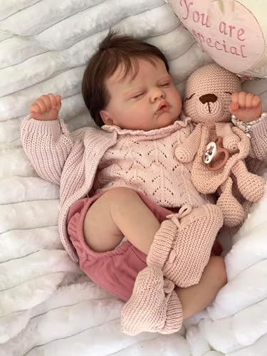MineeQu 19 Zoll Realistische Baby Puppe Lebensechte Reborn Baby Puppen Neugeborenes Schlafendes Mädchen Stoffkörper Handgewurzelte Haare & Rosa Strickoutfit, May God Bless You MineeQu 19 Zoll Realistische Baby Puppe Lebensechte Reborn Baby Puppen Neugeborenes Schlafendes Mädchen Stoffkörper Handgewurzelte Haare & Rosa Strickoutfit, May God Bless You von MineeQu