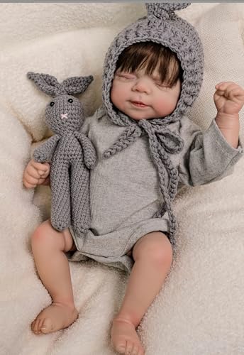MineeQu 19 Zoll Realistische Reborn Baby Puppe Vollkörper Vinyl Schlafendes Neugeborenes Handgewurzeltes Haar Jungenpuppe Graues Kapuzenoutfit MineeQu 19 Zoll Realistische Reborn Baby Puppe Vollkörper Vinyl Schlafendes Neugeborenes Handgewurzeltes Haar Jungenpuppe Graues Kapuzenoutfit von MineeQu