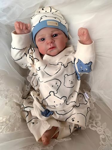 MineeQu 19 Zoll gemaltes Haar lebensechte Reborn-Baby-Puppen in Vinyl gefertigt Ganzkörper Realistischee Neugeborene Sammlerpuppe anatomisch korrekt für Mädchen von MineeQu