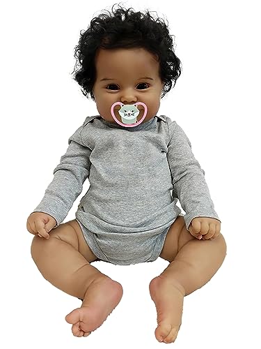 MineeQu 20 Zoll Echte Baby Größe Afroamerikaner Hand Verwurzeltes Haar Neugeborenes Lächelndes Puppen Look Realistisch Schwarze Haut Weicher gewichteter Körper Reborn Kuscheliges Baby-Geschenkset von MineeQu