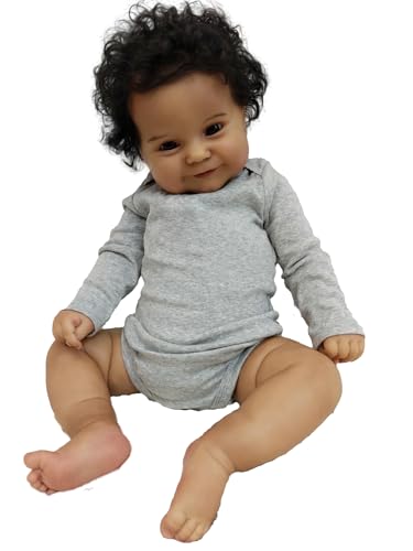 MineeQu 20 Zoll Echte Baby Größe Afroamerikaner Hand Verwurzeltes Haar Neugeborenes Lächelndes Puppen Look Realistisch Schwarze Haut Weicher gewichteter Körper Reborn Kuscheliges Baby-Geschenkset von MineeQu