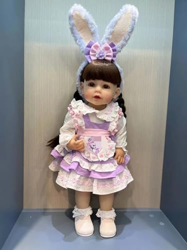 MineeQu 22 Zoll Lebensechte Wiedergeborene Babypuppe Gefertigt aus Ganzkörper-Silikon-Vinyl Anatomisch Korrekte Realistische Lächelnde Neugeborene Kleinkind-Mädchenpuppen Stirnband Hasenohren MineeQu 22 Zoll Lebensechte Wiedergeborene Babypuppe Gefertigt aus Ganzkörper-Silikon-Vinyl Anatomisch Korrekte Realistische Lächelnde Neugeborene Kleinkind-Mädchenpuppen Stirnband Hasenohren von MineeQu