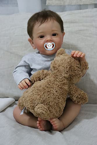 MineeQu 60CM Alive Große Größe Lächelnd Weich gewichtetes Geschenkset mit Schnuller Wiedergeborene Babypuppen Realistische Neugeborene Kleinkindjungenpuppen Kunstpuppen zum Sammeln die echt Aussehen von MineeQu