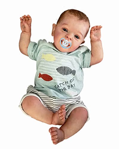 MineeQu 24 Zoll Riesige Größe Lächelnd Weich gewichtetes mit Zähnen Wiedergeborene Babypuppen Realistische Neugeborene Kleinkindpuppen Kunstpuppen zum Sammeln die in der Jungenversion echt Aussehen von MineeQu