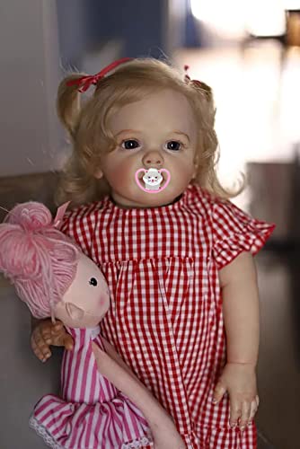 MineeQu 24 Zoll Echte Baby Größe Rurzel Blondes Lockiges Haar Lebensechte wiedergeborene Babypuppe Realistische Puppen für Neugeborene Kleinkinder Mädchen die echt Aussehen und Sich echt anfühlen von MineeQu