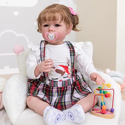 MineeQu 28 Zoll Große Lebensechte Wiedergeborene Babypuppe mit Wurzeln und Weichem Gewichtigem Kuscheligem Körper Realistische Prinzessinnen Mädchenpuppen für Neugeborene, My Little Sweetheart von MineeQu