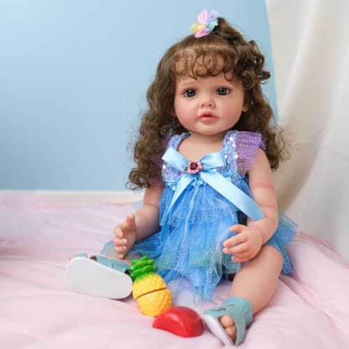 MineeQu 55CM So wirklich süß kuschelig Rooted Haar Wiedergeborene Babypuppe Silikon Vinyl Ganzkörper realistisch Neugeborenes Kleinkind Mädchen Puppen Kinder Geburtstag Weihnachten Geschenk Set MineeQu 55CM So wirklich süß kuschelig Rooted Haar Wiedergeborene Babypuppe Silikon Vinyl Ganzkörper realistisch Neugeborenes Kleinkind Mädchen Puppen Kinder Geburtstag Weihnachten Geschenk Set von MineeQu