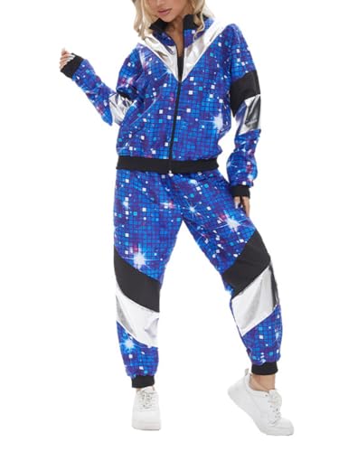 Minetom 80er Jahre Outfit Karneval Kostüm Damen Retro Trainingsanzug Disco Jogginganzug Mottoparty Faschingskostüme Jacke und Hose Zweiteiler Set Sport Freizeitanzug A01 Blau M Minetom 80er Jahre Outfit Karneval Kostüm Damen Retro Trainingsanzug Disco Jogginganzug Mottoparty Faschingskostüme Jacke und Hose Zweiteiler Set Sport Freizeitanzug A01 Blau M von Minetom