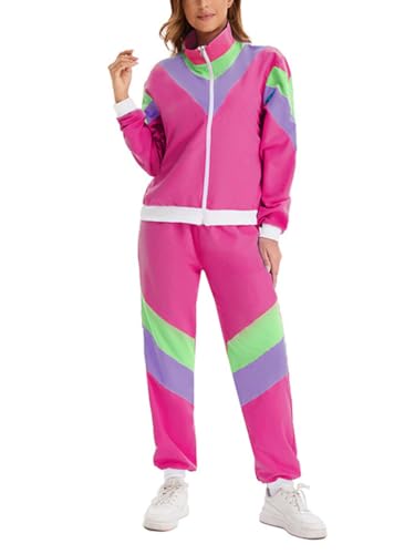 Minetom 80er Jahre Outfit Karneval Kostüm Damen Retro Trainingsanzug Disco Jogginganzug Mottoparty Faschingskostüme Jacke und Hose Zweiteiler Set Sport Freizeitanzug A01 Rose XXL Minetom 80er Jahre Outfit Karneval Kostüm Damen Retro Trainingsanzug Disco Jogginganzug Mottoparty Faschingskostüme Jacke und Hose Zweiteiler Set Sport Freizeitanzug A01 Rose XXL von Minetom