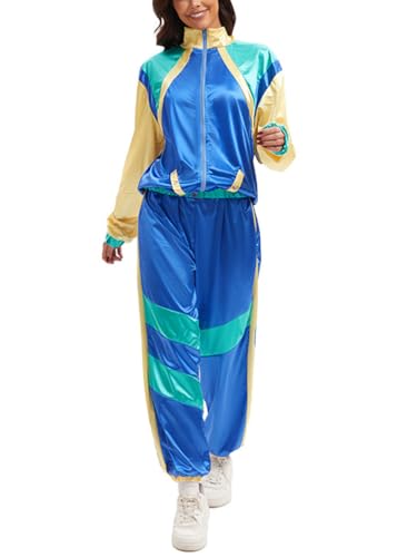 Minetom 80er Jahre Outfit Karneval Kostüm Damen Retro Trainingsanzug Disco Jogginganzug Mottoparty Faschingskostüme Jacke und Hose Zweiteiler Set Sport Freizeitanzug A02 Blau XL Minetom 80er Jahre Outfit Karneval Kostüm Damen Retro Trainingsanzug Disco Jogginganzug Mottoparty Faschingskostüme Jacke und Hose Zweiteiler Set Sport Freizeitanzug A02 Blau XL von Minetom