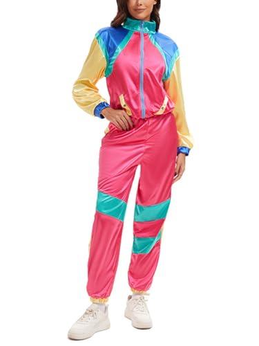 Minetom 80er Jahre Outfit Karneval Kostüm Damen Retro Trainingsanzug Disco Jogginganzug Mottoparty Faschingskostüme Jacke und Hose Zweiteiler Set Sport Freizeitanzug A02 Rose M Minetom 80er Jahre Outfit Karneval Kostüm Damen Retro Trainingsanzug Disco Jogginganzug Mottoparty Faschingskostüme Jacke und Hose Zweiteiler Set Sport Freizeitanzug A02 Rose M von Minetom