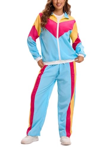 Minetom 80er Jahre Outfit Karneval Kostüm Damen Retro Trainingsanzug Disco Jogginganzug Mottoparty Faschingskostüme Jacke und Hose Zweiteiler Set Sport Freizeitanzug A03 Blau M Minetom 80er Jahre Outfit Karneval Kostüm Damen Retro Trainingsanzug Disco Jogginganzug Mottoparty Faschingskostüme Jacke und Hose Zweiteiler Set Sport Freizeitanzug A03 Blau M von Minetom
