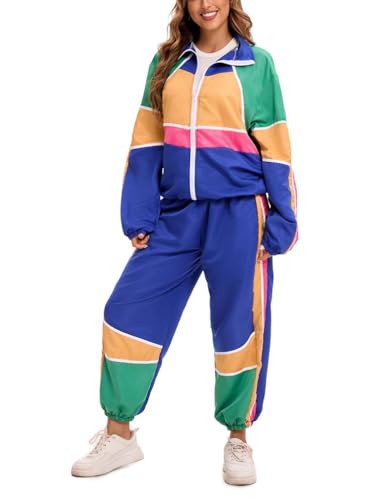 Minetom 80er Jahre Outfit Karneval Kostüm Damen Retro Trainingsanzug Disco Jogginganzug Mottoparty Faschingskostüme Jacke und Hose Zweiteiler Set Sport Freizeitanzug A05 Blau XL Minetom 80er Jahre Outfit Karneval Kostüm Damen Retro Trainingsanzug Disco Jogginganzug Mottoparty Faschingskostüme Jacke und Hose Zweiteiler Set Sport Freizeitanzug A05 Blau XL von Minetom