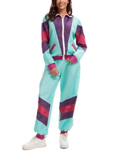 Minetom 80er Jahre Outfit Karneval Kostüm Damen Retro Trainingsanzug Disco Jogginganzug Mottoparty Faschingskostüme Jacke und Hose Zweiteiler Set Sport Freizeitanzug A06 Blau XL Minetom 80er Jahre Outfit Karneval Kostüm Damen Retro Trainingsanzug Disco Jogginganzug Mottoparty Faschingskostüme Jacke und Hose Zweiteiler Set Sport Freizeitanzug A06 Blau XL von Minetom