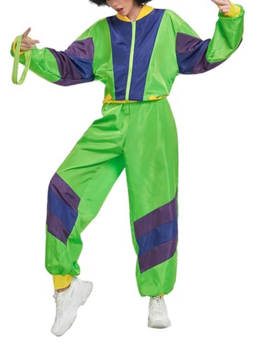 Minetom 80er Jahre Outfit Karneval Kostüm Damen Retro Trainingsanzug Disco Jogginganzug Mottoparty Faschingskostüme Jacke und Hose Zweiteiler Set Sport Freizeitanzug A08 Grün M Minetom 80er Jahre Outfit Karneval Kostüm Damen Retro Trainingsanzug Disco Jogginganzug Mottoparty Faschingskostüme Jacke und Hose Zweiteiler Set Sport Freizeitanzug A08 Grün M von Minetom