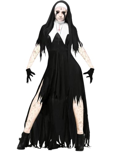 Minetom Halloween Kostüm Damen Horror Kostüm Mittelalter Kleidung Gothic Kleid Maxikleid Retro Renaissance Cosplay Lange Kleid Karneval Party Kleider Z01 Schwarz 3XL von Minetom