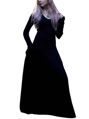 Minetom Halloween Kostüm Damen Horror Kostüm Mittelalter Kleidung Gothic Kleid Maxikleid Retro Renaissance Cosplay Lange Kleid Karneval Party Kleider Z04 Schwarz M von Minetom