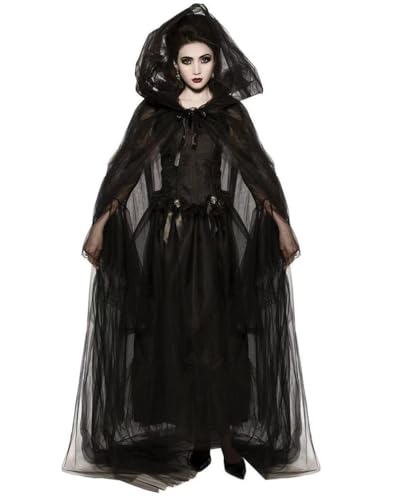Minetom Halloween Kostüm Damen Horror Kostüm Mittelalter Kleidung Gothic Kleid Maxikleid Retro Renaissance Cosplay Lange Kleid Karneval Party Kleider Z10 Schwarz XS von Minetom