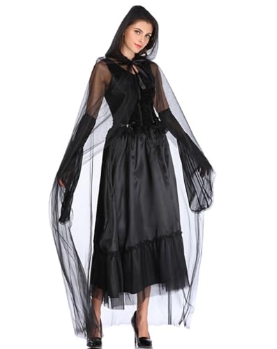 Minetom Halloween Kostüm Damen Horror Kostüm Mittelalter Kleidung Gothic Kleid Maxikleid Retro Renaissance Cosplay Lange Kleid Karneval Party Kleider Z13 Schwarz XL von Minetom