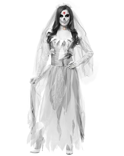 Minetom Halloween Kostüm Damen Horror Kostüm Mittelalter Kleidung Gothic Kleid Maxikleid Retro Renaissance Cosplay Lange Kleid Karneval Party Kleider Z15 Weiß M von Minetom