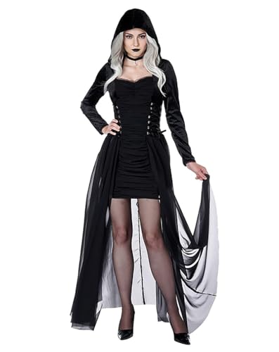 Minetom Halloween Kostüm Damen Horror Kostüm Mittelalter Kleidung Gothic Kleid Maxikleid Retro Renaissance Cosplay Lange Kleid Karneval Party Kleider Z17 Schwarz XS von Minetom