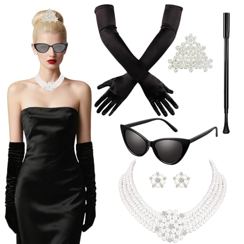 1920er Jahre Flapper Great Gatsby Zubehör-Set, 8-teiliges Holly Golightly Zubehör, 60er Jahre Retro Zubehör, Faschingsschmuck mit Perlenkette, Perlen, Halloween-Kostüm für Cospaly, Karneval von Mineup