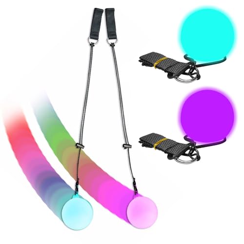 2 Stück LED-Poi-Bälle, LED-POI-Spinnbälle mit 9 Leuchtfunktionen, leuchtende Poi-Jonglierbälle mit 7 leuchtenden Farben für Anfänger, Kinder und Erwachsene, Tanzen, Camping, Lichtshows, Raves von Mineup