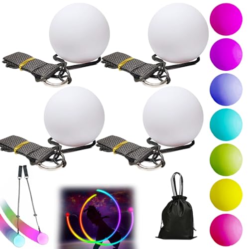 LED-Poi-Bälle, LED-POI-Bälle mit 9 Leuchtfunktionen, leuchtende Poi-Jonglierbälle mit 7 leuchtenden Farben für Anfänger, Kinder und Erwachsene, Tanzen, Camping, Lichtshows, Raves von Mineup