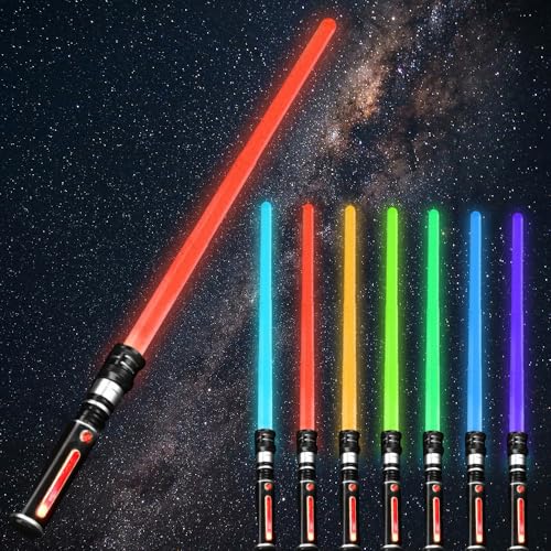 Lichtschwert für Kinder, Leuchtschwert mit Sound, 2 Farben mit FX-Sound, 84 cm 2-in-1 Dual-Lichtschwert, erweiterbare Lichtschwerter, bewegungsempfindlich für Halloween-Verkleidungspartys von Mineup