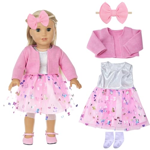 Mineup 4 Sets puppenkleidung für 14-18 Zoll Babypuppen, Babypuppenkleidung mit Mantel Puppen Kleider Socken Schmetterling Stirnband, Puppensachen Set für 43 cm Puppen, Geburtstagsgeschenk für Mädchen Mineup 4 Sets puppenkleidung für 14-18 Zoll Babypuppen, Babypuppenkleidung mit Mantel Puppen Kleider Socken Schmetterling Stirnband, Puppensachen Set für 43 cm Puppen, Geburtstagsgeschenk für Mädchen von Mineup