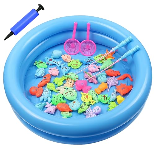 Mineup Angeln Spielzeug, 50 Stück Magnet Fischen Angelspiel, Angelspiel Badespielzeug, Angeln Wasserspielzeug, Fische Angeln Spiel 2 Jahre, Perfekt Lernspiel Geschenk für Kinder ab 3 4 5 6 Jahre von Mineup