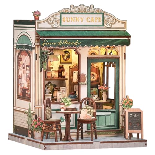 Mineup Book Nook Kit, DIY Miniature House, Puppenhäuser Holz Miniatur Haus Kit, Book Nook DIY Kit Mit LED-Licht, 3D Puzzle Magie Puppenhaus Aus Holz, Kreatives Geschenk (Sunny Sky Kaffee) von Mineup