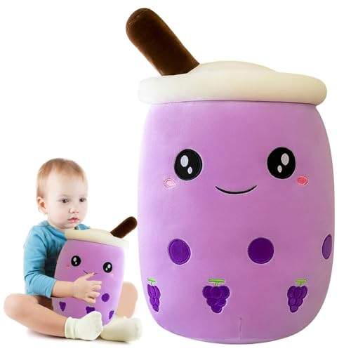 Mineup Bubble Tea Kuscheltier, Bubble Pearl Milk Tea Kuschelkissen, Stofftier Kawaii Bubble Tea Plüsch, Kissen Kinderspielzeug Geschenk für Kinder Mädchen Jungen (Lila, 25 cm) von Mineup