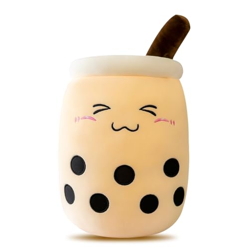 Mineup Bubble Tea Plüschkissen, 25CM Kawaii Bubble Tea Plüsch, Milchtee Softpuppe, Boba Kuscheltier Geschenk für Kinder Mädchen Jungen (Beige) von Mineup