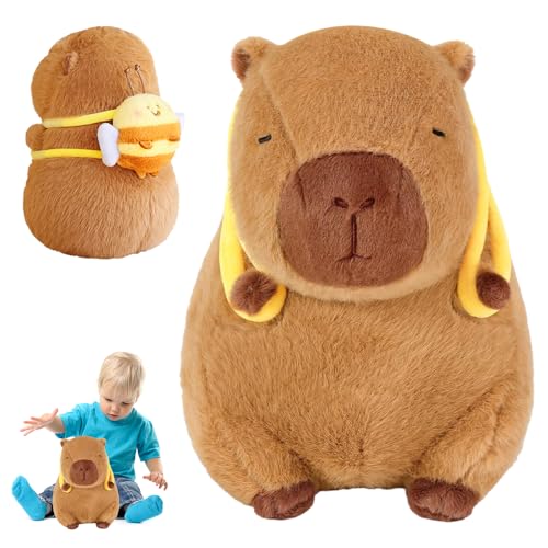 Mineup Capybara Kuscheltier, 30cm Capybara Plüschtier mit Bienenrucksack, Capybara Plushie Puppen, Niedlichen Capybara Plushie, Simulation Tier Capybara Puppen, Geschenk für Mädchen Jungen von Mineup