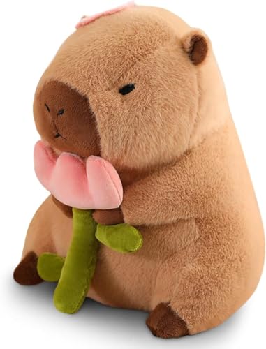 Mineup Capybara Kuscheltier, 30cm Capybara Plüschtier mit Rosen Wildtiere, Capybara Plushie Puppen, Niedlichen Capybara Plushie, Simulation Tier Capybara Puppen, Geschenk für Mädchen Jungen von Mineup
