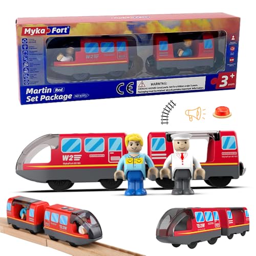 Mineup Eisenbahn Elektrische Lok, Holzeisenbahn Zug (Magnetanschluss), Batteriebetriebenes Zugset, Leistungsstarker Motorzug Kompatibel mit Thomas, Brio, Chuggington, ab 3 Jahren von Mineup