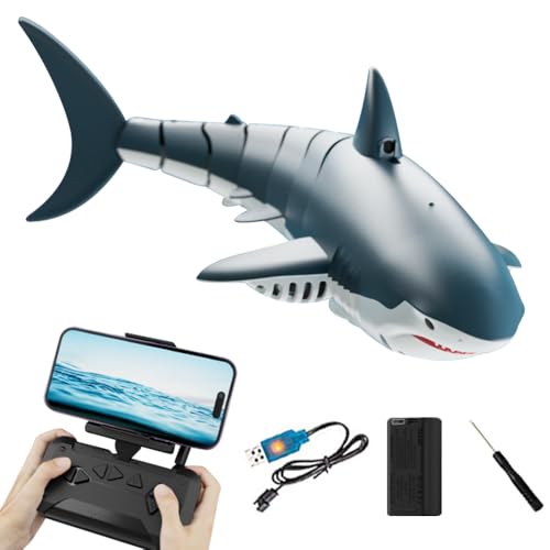 Mineup Ferngesteuerter Hai-Spielzeug, 2.4GHz Fernsteuerboot Mit Kamera, Ferngesteuertes Boot, RC Haiboot Mit LED & App Drahtlose Steuerung, Wasserspielzeug Fernsteuerboot Für Freibäder Seen von Mineup