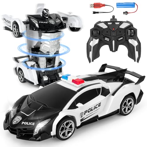 Mineup Ferngesteuertes Auto, 2 in 1 Transformers Spielzeug, 2.4GHz Transform Roboter Spielzeug, Verformung Roboter, Rc Auto Roboter, RC Polizeiauto, Geschenke ab 4 5 6 7 8 9 Jahre Jungen von Mineup