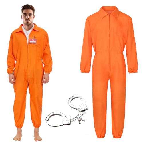 Mineup Gefängnis Kostüm Orange, Häftling Kostüm Herren, Classic Prisoner Overall mit Handschellen, Sträfling Gefangene Kostüm Karneval Cosplay, Costumes Erwachsenenkostüm(165-180cm) Mineup Gefängnis Kostüm Orange, Häftling Kostüm Herren, Classic Prisoner Overall mit Handschellen, Sträfling Gefangene Kostüm Karneval Cosplay, Costumes Erwachsenenkostüm(165-180cm) von Mineup